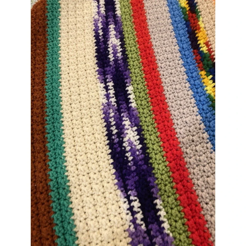 Vintage Handmade Crochet Afghan Throw 48x58 Colorful Diagonal Stripe